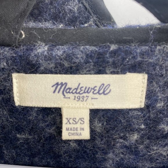 Madewell Navy Herringbone Wool Blend Hooded Open Front Coat Women’s XS/S Oversiz - Picture 4 of 5